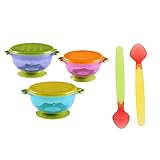 Lovoski 食品グレード　安全　赤ちゃん　ベビー食器　食事　3個　給餌ボウル　吸盤ボウル　2個　温度感知スプーン　感温スプーン