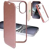 Carrier-City iphone用 16 ケース 手帳型 背面クリア 薄型 透明 軽量 カバー かわいい オシャレ カードポケット カードケース スマホケース (iphone用 16, ローズゴールド)