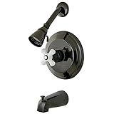 Kingston Brass NB3630PX Water Onyx Pressure Balanced Tub & Shower Faucet with Porcelain Cross Handle
