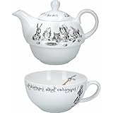 V&A Théière et tasse Alice au pays des merveilles en porcelaine fine Blanc 250 ml