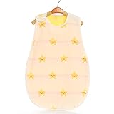 Setaria Viridis 100% コットン6重ガーゼ ベビースリーパー 赤ちゃん寝袋 キッズパジャマ 出産祝い 良い肌触り (L, 黄色星)