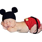 AmazingDeal ベビー 撮影服 マウス 記念写真 ネズミ 赤ちゃん 年賀状 可愛い 寝相アート ニット帽子セット 新生児 出産祝い (レッド)