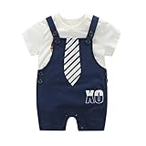 Cutelove 子供服 半袖Tシャツ+サスペンダーパンツ 夏 ネクタイ柄 男の子 女の子 キッズ 男女兼用 赤ちゃん 可愛い 綿 柔らか 素敵 半袖 上下セット オーバーオール