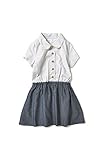 (フェリシモ) おりこうコーデが即完成 シャツ x スカート ドッキング ワンピース ホワイト x 杢ネイビー キッズ 10