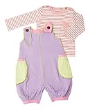 yuga☆【箱入り】「バルーン・ロンパース 70cm - 80cm +ボーダー・Tシャツ 80cm 2点セット ラベンダー染め」×ピンク オーガニックコットン100% 天然染め ベビー 服 男の子 女