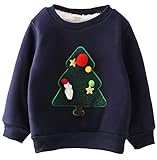 (コ-ランド) Co-land 秋冬物 子供服 女の子 スウェット 長袖シャツ キッズ 裹起毛 トレーナー プルオーバー ガールズ トップス クリスマスツリ—図案 ベビー 可愛い ネイビー 13