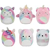 SquishmallowのSquishvilleミニプラッシュレインボンドリームスクワッド、2インチのレインボーアニマル6匹、たまらないソフトカラフルプラッシュ、ミニ猫、ラマ、パンダのスクイシュマロ。