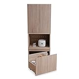 食器棚 キッチンボード 木目調 目隠し収納 大容量 可動棚 スライド棚 ワゴン 収納 コンセント 2口 キャスター付 通気孔 上段B＋下段Aタイプ オーク 新生活