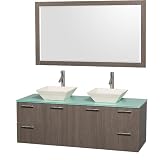 WyndhamコレクションAmareグレーオーク60-inchダブル浴室洗面化粧台とグリーンガラストップ 60 Inch ブラウン WCR410060GOGRD28BNM1DB 1