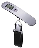 ラゲッジチェッカー ベルト吊り下げ式　最大50kg　風袋引き機能　ステンレス仕上げ　バックライト付液晶ディスプレイ　電池とポーチ付属　トラベルスケール/スーツケース計量器　旅行者に最適 (ブラック)