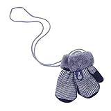 EOZY 子供用 手袋 ミトン ニット グローブ 暖かい 雪遊び お散歩 防寒 秋冬 男の子 女の子 通園 通学 裏起毛 キッズ手袋 ひも付き ストライプ ブラック