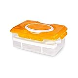 Carfeny 卵ケース 冷蔵庫用 持ち手付き 卵収納ボックス 玉子ケース 2段分け 24個卵入れ 蓋付き (オレンジ)