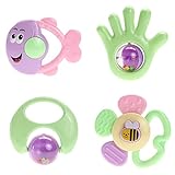 Domybest　子供おもちゃ　ガラガラ　ハンドベル　ラトル　4点セット　知育 音楽おもちゃ カラフル　手を振る楽器玩具　聴覚　視覚刺激　ランダムカラー