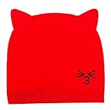 GEMVIE ベビーハット ニットハット ねこ耳 可愛い ビーニー帽 防寒 ねむ用 新生児 キャップ 女の子 男の子 防寒 出産祝い ギフト レッド