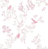 BrewsterチーチーピンクBirds &木壁紙 Pink ホワイト 2704-22681 2
