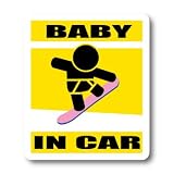 わーるどくらふと BABY IN CAR スノボ・スノーボードバージョンB　 ピンク板　ステッカー （きいろ）