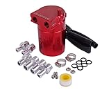 オイル キャッチ タンク 赤色 円柱型 アルミ製 自動車 オートバイ 汎用 車用 バイク用 軽量 フィルター オイルホルダー 合金タンク 燃料タンク オイルホース ホース 安全タンク レーシング モンキー ヘッドフリーザー エイプ 3-in-one oil ブリーザーフィルター (レッド)