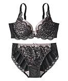 [ニッセン] インナーセット 脇高編レースブラジャー・ショーツセット（トリンプ） 黒×グレー D90/LL~3L