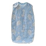 6重ガーゼ スリーパー 綿100% 3種類 赤ちゃん 寝具 出産祝い (青（動物園）)