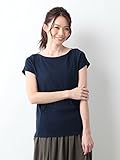 Angeliebe エンジェリーベ 産後 授乳服 Tシャツ 綿混 やわらか フライス 半袖 ボートネック 授乳ウエア フリー ネイビー 30095 30095100
