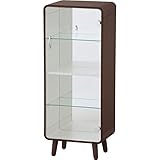 インテリア 家具 便利 おしゃれ 収納棚(コレクションシェルフL) 木製 4段 飛散防止フィルム加工ミラー/強化ガラス PT-612BR ブラウン