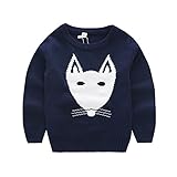 PANCY 子供服 秋冬 長袖 セーター ニット 丸首 男の子 女の子 可愛い きつね(120cm,ネイビー)