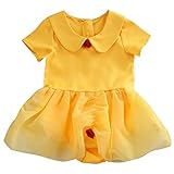 スウィート　女の子　ワンピース　無地　半袖　チュニック　小花　スカート付きロンパース (90(18－24月), イエロー)