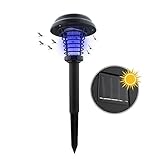電撃殺虫器 UV光源吸引式殺虫器 虫退治 誘蛾灯 充電式LEDライト 薬剤不使用 電気代不要 自動点灯式光/屋外/園芸/車道/歩道/玄関などに適用 (ラウンドブラック)