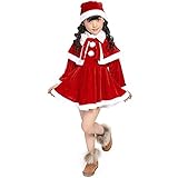 Tovadoo ワンピース+マント+帽子 子供服 女の子 クリスマス衣装 長袖 毛玉 プリンセス 可愛い おしゃれ クリスマスパーティー 3-13歳
