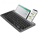 Quxxuol ブルートゥース キーボード キーボード ワイヤレス 360度回転する丸いボタン 4つのチャンネル 溝のデザイン 快適な感触 ミュート 複数デバイスの切り替え 携帯電話/タブレット/パソコンに適用可能 (グレー)