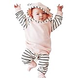 AmazingDeal 子供服 女の子 長袖 春秋 冬服 上装下装2点綿製品 出産祝い ストライプトップス ロングパンツ 衣装 ピンク (100（12~18ヵ月）)