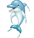 Wallmonkeys Cartoon Dolphin Jumping Peel and Stick Wall Decals WM362111 (18 in H x 16 in W) [並行輸入品]