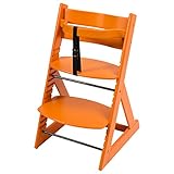 笑顔のダイニングベビーチェアー【マジカルチェアー】安心強度の三角形ベース プレミアム木製椅子 (オレンジ色)