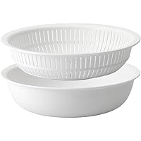 ライクイット (like-it) ざる ボウル 電子レンジ対応 Colander&Bowl 米とぎにも使える ザルとボール ホワイト 浅型 日本製 水切り 湯切り可能 耐熱ボウル プラスチック