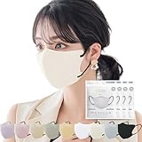 [一木良品] 接触冷感マスク クールマスク 40枚(10枚×4パック) 涼しいマスク 夏用 立体タイプ 使い捨て カラーマスク 小顔 チーク 血色マスク 平ゴム採用 不織布マスク (冷感素材, アイボリー)