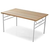 ダイニングテーブル 単品 テーブル 4人掛け 天然木板 タモ材 スチール脚 幅135cm ナチュラル ホワイト