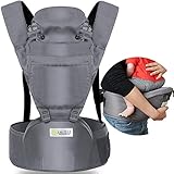kerätä ヒップシート 抱っこ紐 (対面抱き 前向き抱っこ) おんぶ紐 の4WAY 防寒フードカバー付 ベビーキャリア ウエストキャリー分離可 (グレー)
