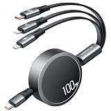 3in2 巻き取り充電ケーブル3in2 充電ケーブルタイプc×2 充電けーフル3in2タイプc タイプcUSB-C to USB-C けーフルPD対応1 00 W/5A QC4.0 高速充電 usb T-ype c （100W）/10W usb-L（27W）マルチ 3台同時給電 充電コード自由式 全機種対応 1年間メーカー保証