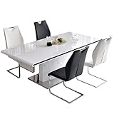 タンスのゲン ダイニング5点セット 【 伸長テーブル + チェア4脚 】 幅160-200×90cm 4人掛け 鏡面 モダン モノトーン ホワイト+ブラック 53100003 02