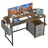 Sunon デスク パソコンデスク ラック付きpcデスク 幅120cm×奥行60cm 机 引き出し付き 勉強机 ドリンクホルダー デスク 在