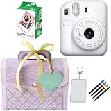 インスタントカメラ チェキ instax mini 12 ラッピングバニティBOXセット フィルム＆ハメパチ＆アルバム＆デコペン (バニティBOX パープル, クレイホワイト)