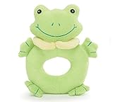 Plush 6H Green Frog Baby Rattle with Embroidered Face Great Baby Shower Gift by Burton & Burton