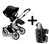 Bugaboo 2015 Buffalo Stroller Complete Set in Aluminum/Black Canvas Fabric Set + Bugaboo Cup Holder 