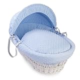 Clair de Lune Dimple White Wicker Moses Basket (Blue) by Clair de Lune