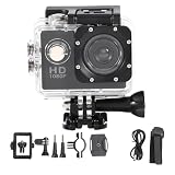 アクションカメラ、HD 1080P 2.0インチスクリーン防水30M / 98FT水中カメラ、140°広角ミニDVスポーツカメラ、7色アウトドアサイクリングヘルメットスポーツカムコーダー、マウントアクセサリーキット付き(黒)