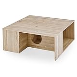 LOWYA （ロウヤ） センターテーブル ローテーブル ねこ家具 リアル木目調 猫ハウス 猫トンネル 収納付き 正方形 90×90㎝ ナチュラル