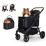 【中型犬専用】PETTENA ペットカート 中型犬 犬カート 30KG耐荷重 多頭 安定性最高 自立型 広い空間 自動折り畳み EN1888規格に適合 外出便利 犬用バギー 猫 三つ通気窓 快適性アップ 犬用ベビーカー お出かけ 散歩 介護用 多機能 最大18か月保証期間 PETTENA TERRA