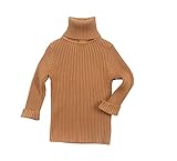 REILI　セーター　ガールズ　無地　ハイネック　ニット　女の子　通学　通園　シンプル　可愛い　子供服　キッズセーター　防寒服 (100, カーキ)