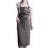 [MLeisure] エプロン リネン カフェ風 シンプル おしりが隠れる ポケット付き ナチュラル(01:灰色)