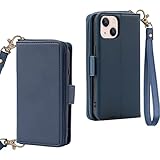 Shlybaay iPhone 14 ケース 手帳型 多財布デザイン iPhone 14 カバー 手帳 専属ストラップ iPhone14 スマホケース サイドマグネット スタンド機能付き アイフォン14 手帳型ケース カード収納 iPhone 14 財布一体型ケース iPhone14、アイフォン14 6.1inch対応 S1 ダークブルー JP-S1-i14-darkblue